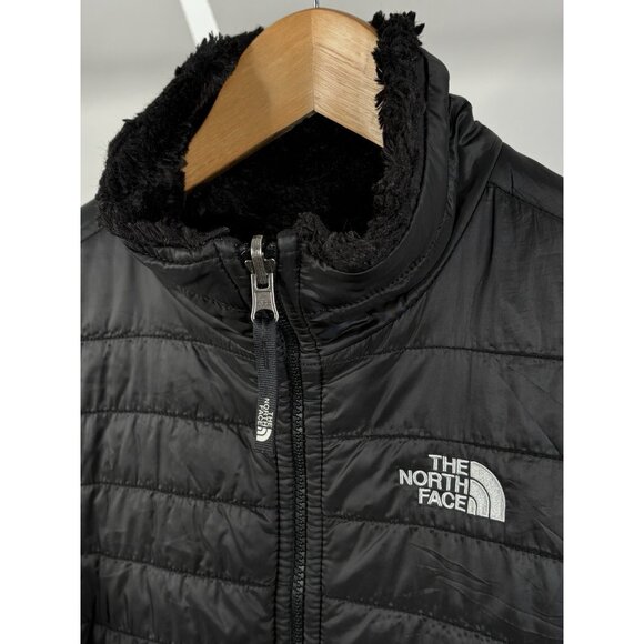 North Face Puffer Reversible Jacket Girl’s Youth XL 18 Cozy Sherpa Fleece Black - Picture 4 of 16